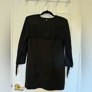 ZARA Fringed Mini Dress Long Sleeves Black NWT small / s